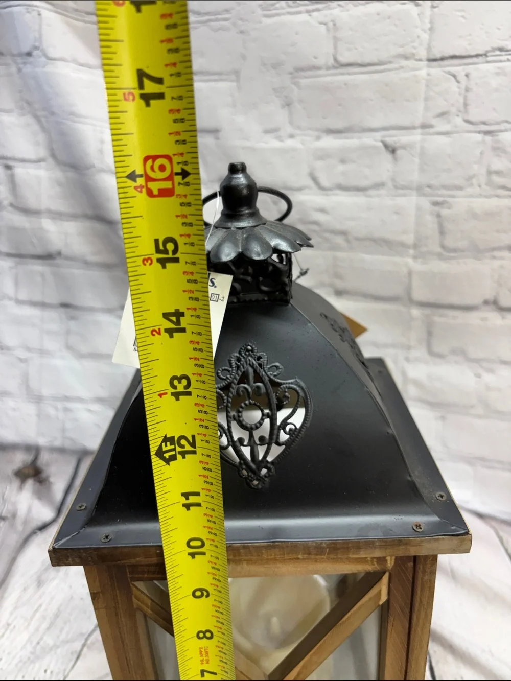 CK Designs Rustic Wood Lantern with Black Metal Top Flameless